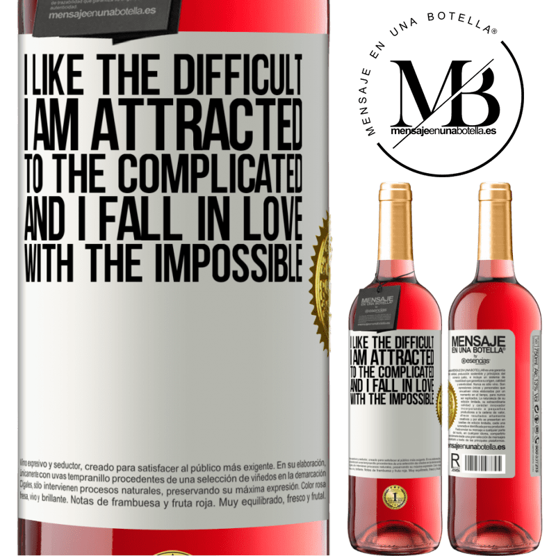 24,95 € Free Shipping | Rosé Wine ROSÉ Edition I like the difficult, I am attracted to the complicated, and I fall in love with the impossible White Label. Customizable label Young wine Harvest 2021 Tempranillo