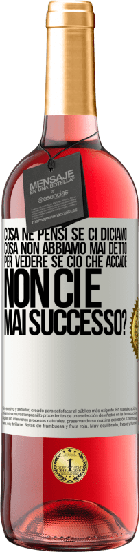 29,95 € Spedizione Gratuita | Vino rosato Edizione ROSÉ cosa ne pensi se ci diciamo cosa non abbiamo mai detto, per vedere se ciò che accade non ci è mai successo? Etichetta Bianca. Etichetta personalizzabile Vino giovane Raccogliere 2025 Tempranillo