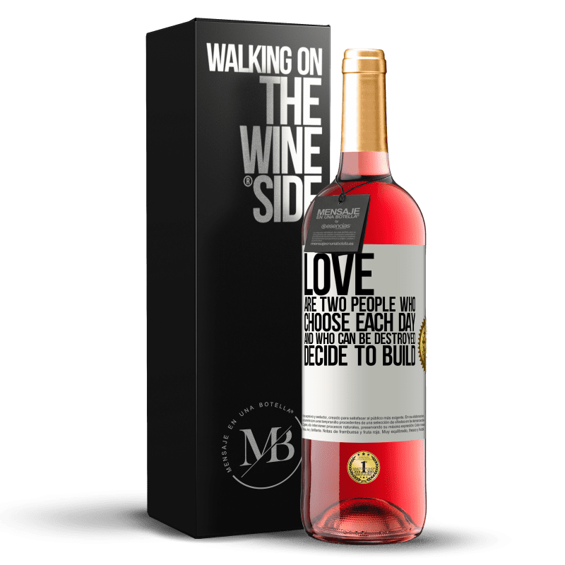 29,95 € Free Shipping | Rosé Wine ROSÉ Edition Love are two people who choose each day, and who can be destroyed, decide to build White Label. Customizable label Young wine Harvest 2025 Tempranillo