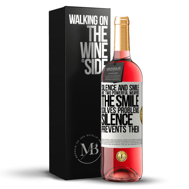 29,95 € Free Shipping | Rosé Wine ROSÉ Edition Silence and smile are two powerful weapons. The smile solves problems, silence prevents them White Label. Customizable label Young wine Harvest 2024 Tempranillo