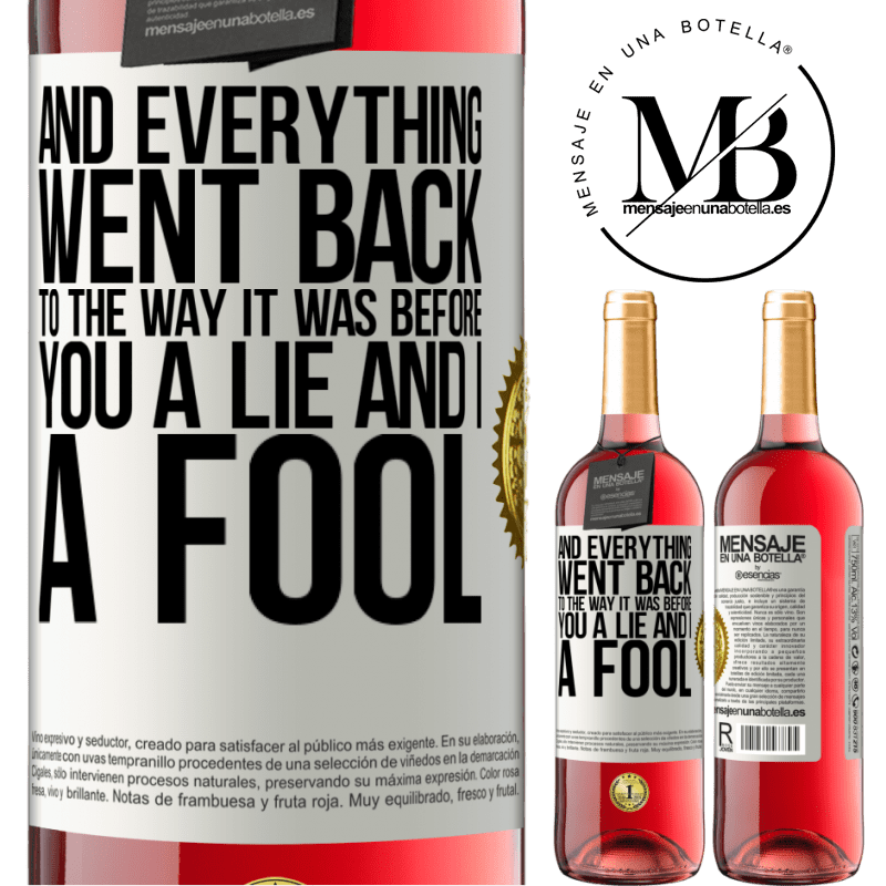 29,95 € Free Shipping | Rosé Wine ROSÉ Edition And everything went back to the way it was before. You a lie and I a fool White Label. Customizable label Young wine Harvest 2021 Tempranillo