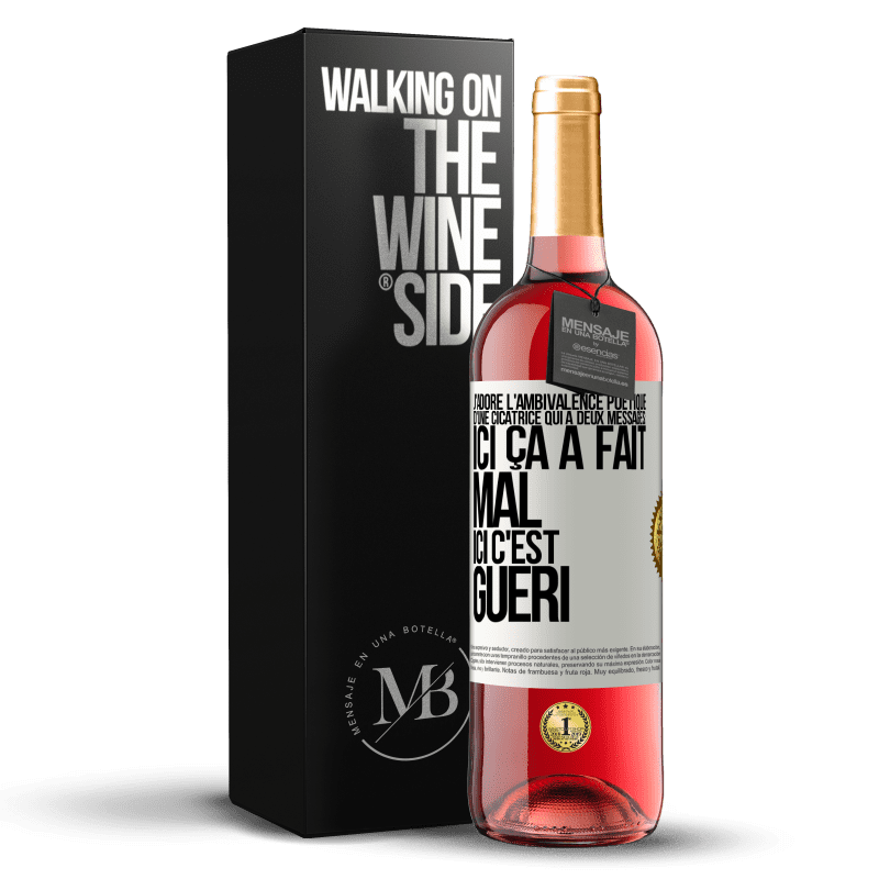 29,95 € Envoi gratuit | Vin rosé Édition ROSÉ J'adore l'ambivalence poétique d'une cicatrice qui a deux messages: ici ça a fait mal, ici c'est guéri Étiquette Blanche. Étiquette personnalisable Vin jeune Récolte 2024 Tempranillo