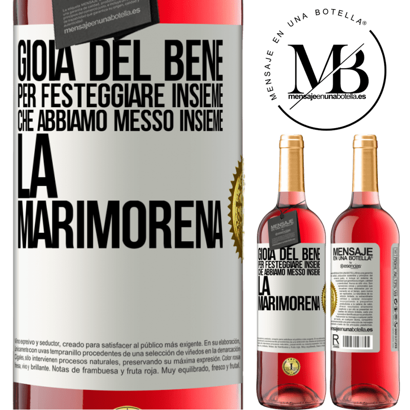 29,95 € Spedizione Gratuita | Vino rosato Edizione ROSÉ Gioia del bene, per festeggiare insieme che abbiamo messo insieme la marimorena Etichetta Bianca. Etichetta personalizzabile Vino giovane Raccogliere 2023 Tempranillo