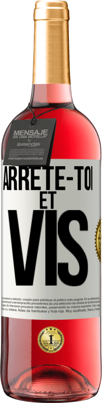 Envoi gratuit | Vin rosé Édition ROSÉ Arrête-toi et vis Étiquette Blanche. Étiquette personnalisable Vin jeune Récolte 2023 Tempranillo