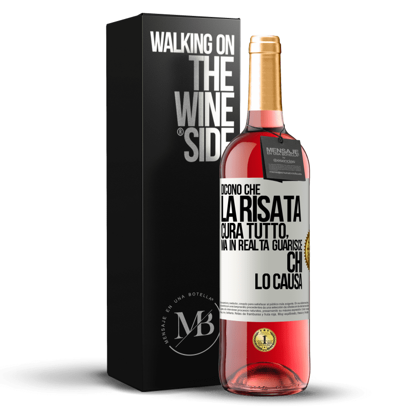 29,95 € Spedizione Gratuita | Vino rosato Edizione ROSÉ Dicono che la risata cura tutto, ma in realtà guarisce chi lo causa Etichetta Bianca. Etichetta personalizzabile Vino giovane Raccogliere 2024 Tempranillo