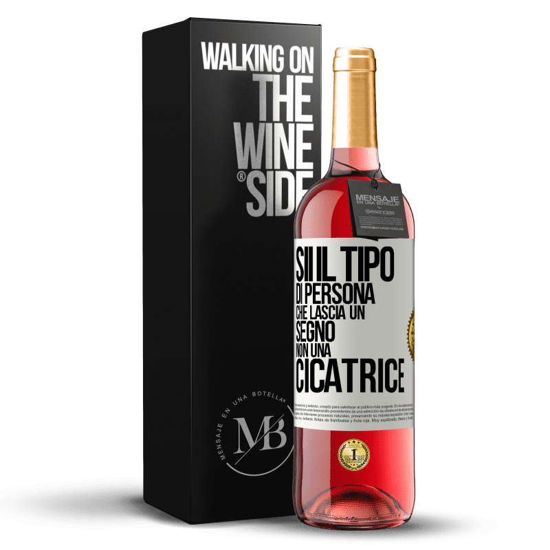 29,95 € Spedizione Gratuita | Vino rosato Edizione ROSÉ Sii il tipo di persona che lascia un segno, non una cicatrice Etichetta Bianca. Etichetta personalizzabile Vino giovane Raccogliere 2023 Tempranillo