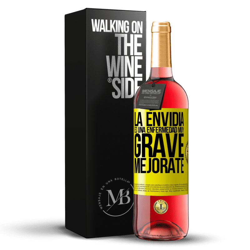 29,95 € Envío gratis | Vino Rosado Edición ROSÉ La envidia es una enfermedad muy grave, mejórate Etiqueta Amarilla. Etiqueta personalizable Vino joven Cosecha 2024 Tempranillo