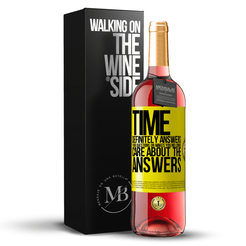 29,95 € Free Shipping | Rosé Wine ROSÉ Edition Time definitely answers your questions or makes you no longer care about the answers Yellow Label. Customizable label Young wine Harvest 2024 Tempranillo