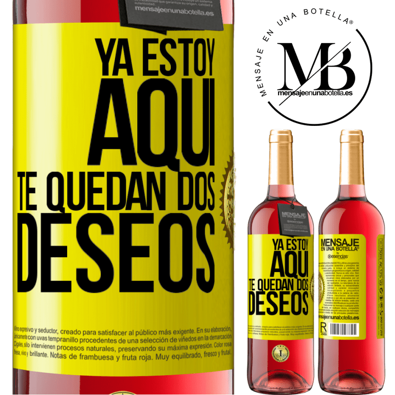 29,95 € Envío gratis | Vino Rosado Edición ROSÉ Ya estoy aquí. Te quedan dos deseos Etiqueta Amarilla. Etiqueta personalizable Vino joven Cosecha 2024 Tempranillo