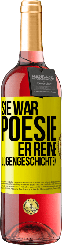 29,95 € | Roséwein ROSÉ Ausgabe Sie war Poesie, er reine Lügengeschichten Gelbes Etikett. Anpassbares Etikett Junger Wein Ernte 2024 Tempranillo