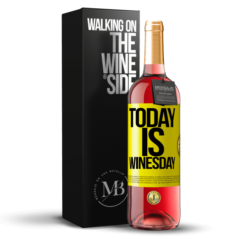 29,95 € Spedizione Gratuita | Vino rosato Edizione ROSÉ Today is winesday! Etichetta Gialla. Etichetta personalizzabile Vino giovane Raccogliere 2023 Tempranillo