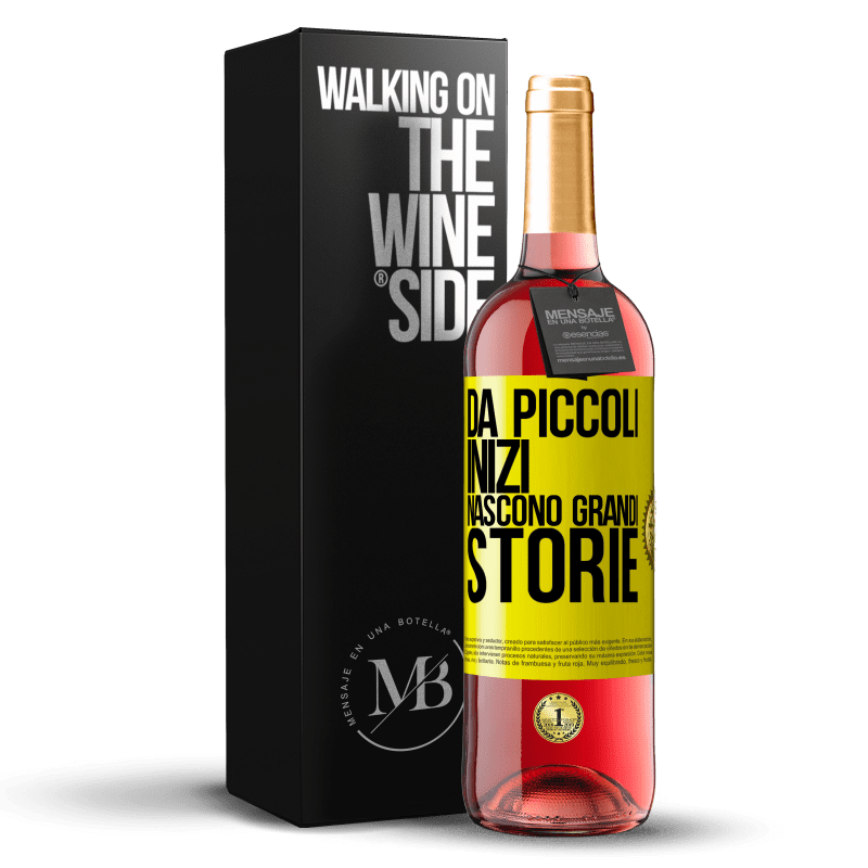 29,95 € Spedizione Gratuita | Vino rosato Edizione ROSÉ Da piccoli inizi nascono grandi storie Etichetta Gialla. Etichetta personalizzabile Vino giovane Raccogliere 2024 Tempranillo