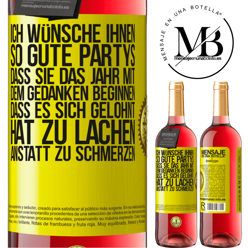 29,95 € Kostenloser Versand | Roséwein ROSÉ Ausgabe Ich wünsche Ihnen so gute Partys, dass Sie das Jahr mit dem Gedanken beginnen, dass es sich gelohnt hat zu lachen, anstatt Gelbes Etikett. Anpassbares Etikett Junger Wein Ernte 2023 Tempranillo