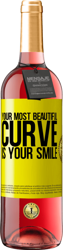 29,95 € Free Shipping | Rosé Wine ROSÉ Edition Your most beautiful curve is your smile Yellow Label. Customizable label Young wine Harvest 2024 Tempranillo