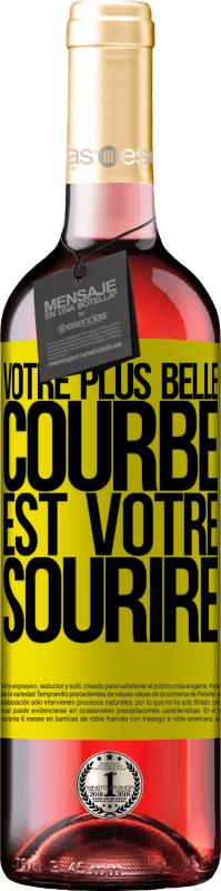 29,95 € Envoi gratuit | Vin rosé Édition ROSÉ Votre plus belle courbe est votre sourire Étiquette Jaune. Étiquette personnalisable Vin jeune Récolte 2025 Tempranillo