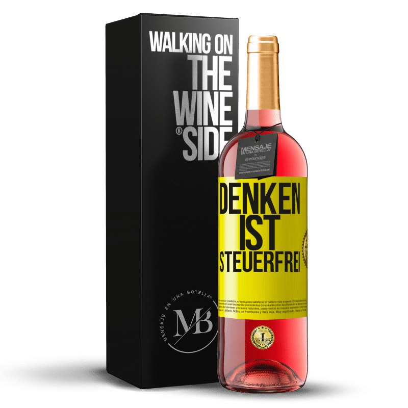 29,95 € Kostenloser Versand | Roséwein ROSÉ Ausgabe Denken ist steuerfrei Gelbes Etikett. Anpassbares Etikett Junger Wein Ernte 2024 Tempranillo