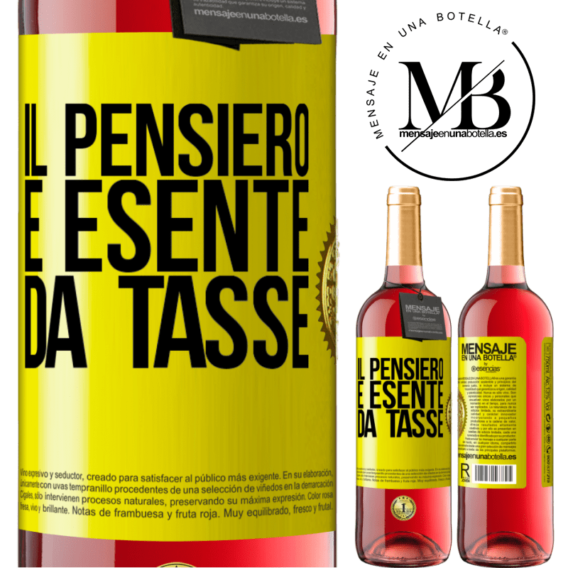 29,95 € Spedizione Gratuita | Vino rosato Edizione ROSÉ Il pensiero è esente da tasse Etichetta Gialla. Etichetta personalizzabile Vino giovane Raccogliere 2023 Tempranillo