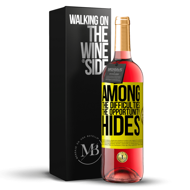 29,95 € Free Shipping | Rosé Wine ROSÉ Edition Among the difficulties the opportunity hides Yellow Label. Customizable label Young wine Harvest 2023 Tempranillo