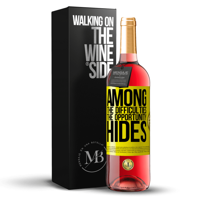 29,95 € Free Shipping | Rosé Wine ROSÉ Edition Among the difficulties the opportunity hides Yellow Label. Customizable label Young wine Harvest 2024 Tempranillo