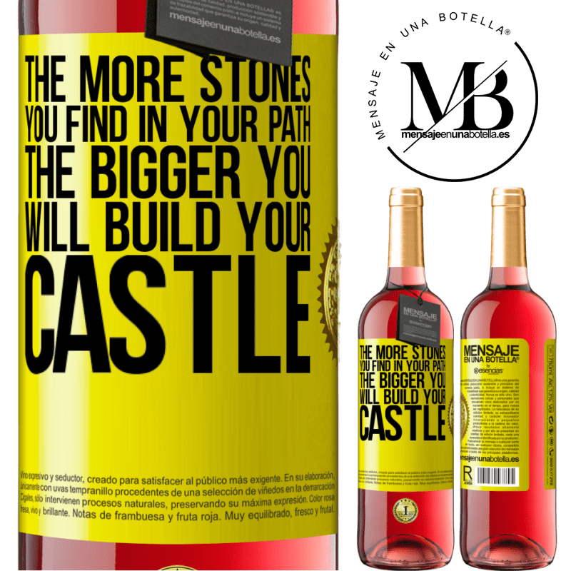 29,95 € Free Shipping | Rosé Wine ROSÉ Edition The more stones you find in your path, the bigger you will build your castle Yellow Label. Customizable label Young wine Harvest 2021 Tempranillo