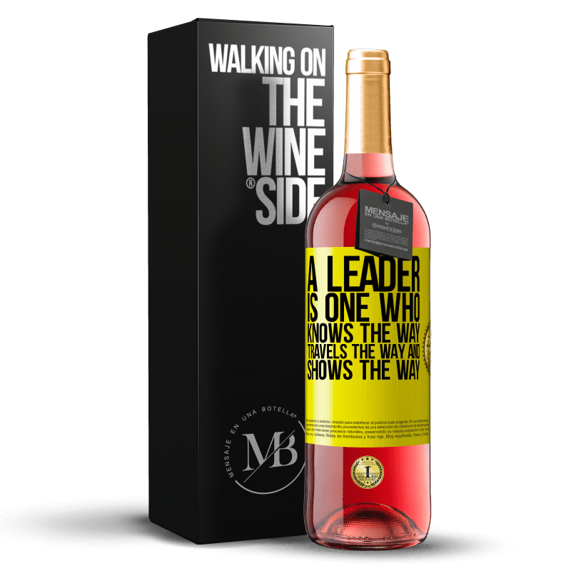 29,95 € Free Shipping | Rosé Wine ROSÉ Edition A leader is one who knows the way, travels the way and shows the way Yellow Label. Customizable label Young wine Harvest 2023 Tempranillo