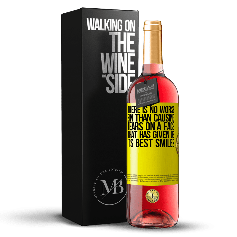 29,95 € Free Shipping | Rosé Wine ROSÉ Edition There is no worse sin than causing tears on a face that has given us its best smiles Yellow Label. Customizable label Young wine Harvest 2022 Tempranillo
