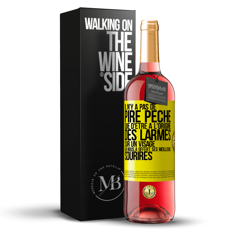 29,95 € Envoi gratuit | Vin rosé Édition ROSÉ Il n'y a pas de pire péché que d'être à l'origine des larmes sur un visage qui nous a offert ses meilleurs sourires Étiquette Jaune. Étiquette personnalisable Vin jeune Récolte 2023 Tempranillo