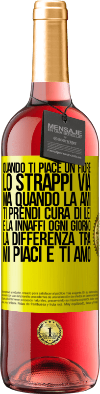 29,95 € | Vino rosato Edizione ROSÉ Quando ti piace un fiore, lo strappi via. Ma quando la ami, ti prendi cura di lei e la innaffi ogni giorno Etichetta Gialla. Etichetta personalizzabile Vino giovane Raccogliere 2024 Tempranillo