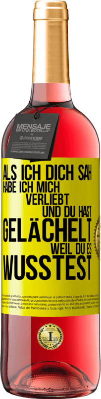 29,95 € | Roséwein ROSÉ Ausgabe Als ich dich sah, habe ich mich verliebt und du hast gelächelt, weil du es wusstest Gelbes Etikett. Anpassbares Etikett Junger Wein Ernte 2024 Tempranillo