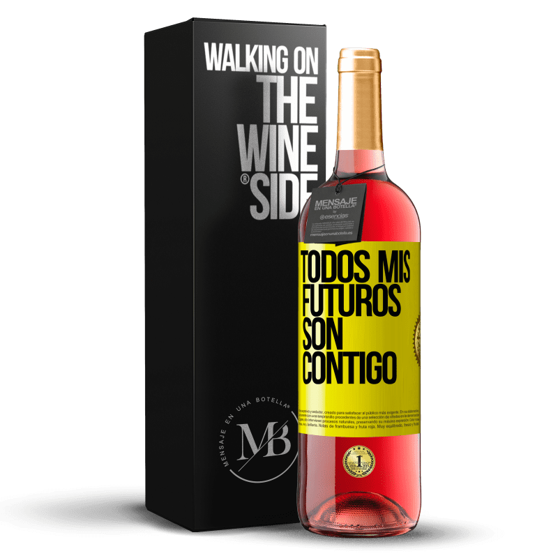 29,95 € Envío gratis | Vino Rosado Edición ROSÉ Todos mis futuros son contigo Etiqueta Amarilla. Etiqueta personalizable Vino joven Cosecha 2024 Tempranillo