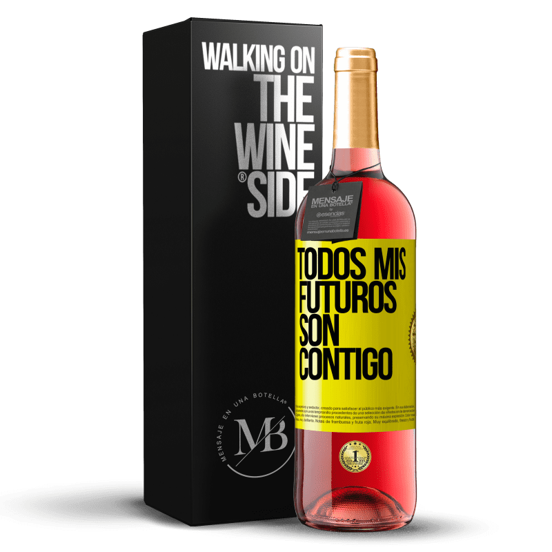 29,95 € Envío gratis | Vino Rosado Edición ROSÉ Todos mis futuros son contigo Etiqueta Amarilla. Etiqueta personalizable Vino joven Cosecha 2025 Tempranillo