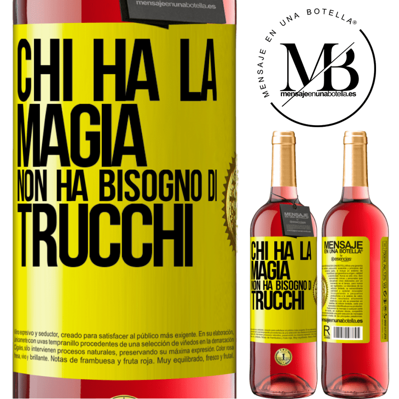 29,95 € Spedizione Gratuita | Vino rosato Edizione ROSÉ Chi ha la magia non ha bisogno di trucchi Etichetta Gialla. Etichetta personalizzabile Vino giovane Raccogliere 2025 Tempranillo