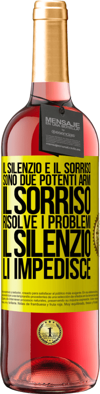 29,95 € | Vino rosato Edizione ROSÉ Il silenzio e il sorriso sono due potenti armi. Il sorriso risolve i problemi, il silenzio li impedisce Etichetta Gialla. Etichetta personalizzabile Vino giovane Raccogliere 2024 Tempranillo