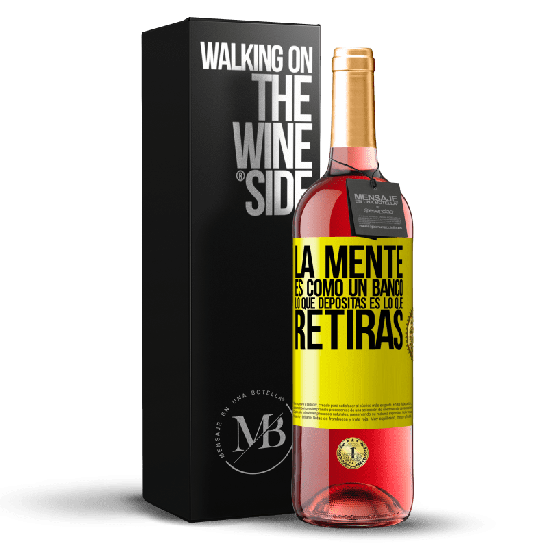 29,95 € Envío gratis | Vino Rosado Edición ROSÉ La mente es como un banco. Lo que depositas es lo que retiras Etiqueta Amarilla. Etiqueta personalizable Vino joven Cosecha 2024 Tempranillo