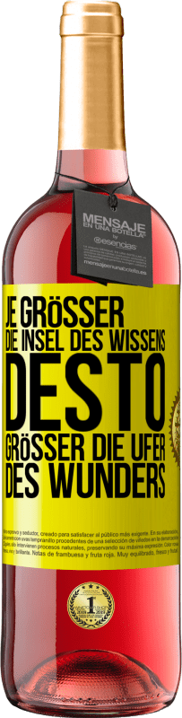 29,95 € Kostenloser Versand | Roséwein ROSÉ Ausgabe Je größer die Insel des Wissens, desto größer die Ufer des Wunders Gelbes Etikett. Anpassbares Etikett Junger Wein Ernte 2025 Tempranillo