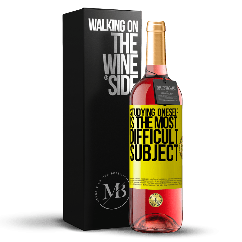 29,95 € Бесплатная доставка | Розовое вино Издание ROSÉ Изучение себя - самый сложный предмет Желтая этикетка. Настраиваемая этикетка Молодое вино Урожай 2023 Tempranillo