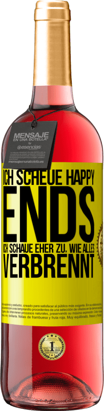 29,95 € | Roséwein ROSÉ Ausgabe Ich scheue Happy Ends, ich schaue eher zu, wie alles verbrennt Gelbes Etikett. Anpassbares Etikett Junger Wein Ernte 2025 Tempranillo