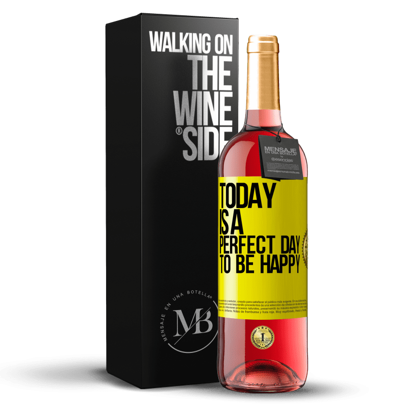 29,95 € Бесплатная доставка | Розовое вино Издание ROSÉ Сегодня идеальный день для счастья Желтая этикетка. Настраиваемая этикетка Молодое вино Урожай 2023 Tempranillo