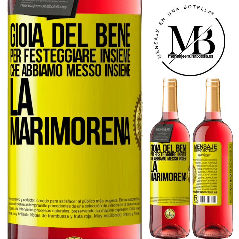 29,95 € Spedizione Gratuita | Vino rosato Edizione ROSÉ Gioia del bene, per festeggiare insieme che abbiamo messo insieme la marimorena Etichetta Gialla. Etichetta personalizzabile Vino giovane Raccogliere 2023 Tempranillo