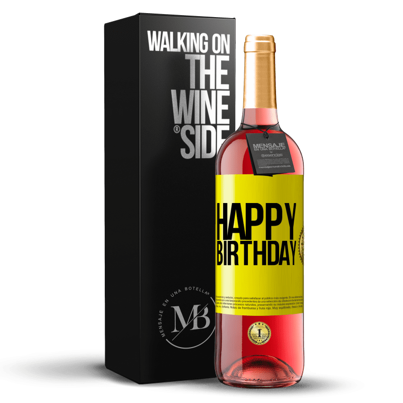 29,95 € Бесплатная доставка | Розовое вино Издание ROSÉ С днем ​​рождения Желтая этикетка. Настраиваемая этикетка Молодое вино Урожай 2023 Tempranillo