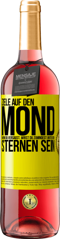 Kostenloser Versand | Roséwein ROSÉ Ausgabe Ziele auf den Mond, wenn du versagst, wirst du zumindest unter den Sternen sein Gelbes Etikett. Anpassbares Etikett Junger Wein Ernte 2023 Tempranillo