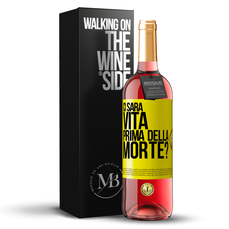 29,95 € Spedizione Gratuita | Vino rosato Edizione ROSÉ Ci sarà vita prima della morte? Etichetta Gialla. Etichetta personalizzabile Vino giovane Raccogliere 2023 Tempranillo