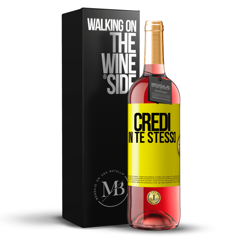 29,95 € Spedizione Gratuita | Vino rosato Edizione ROSÉ Credi in te stesso Etichetta Gialla. Etichetta personalizzabile Vino giovane Raccogliere 2023 Tempranillo