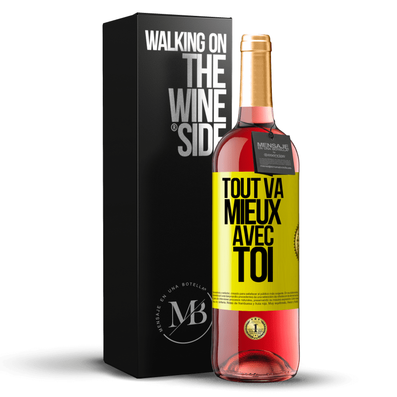 29,95 € Envoi gratuit | Vin rosé Édition ROSÉ Tout va mieux avec toi Étiquette Jaune. Étiquette personnalisable Vin jeune Récolte 2024 Tempranillo