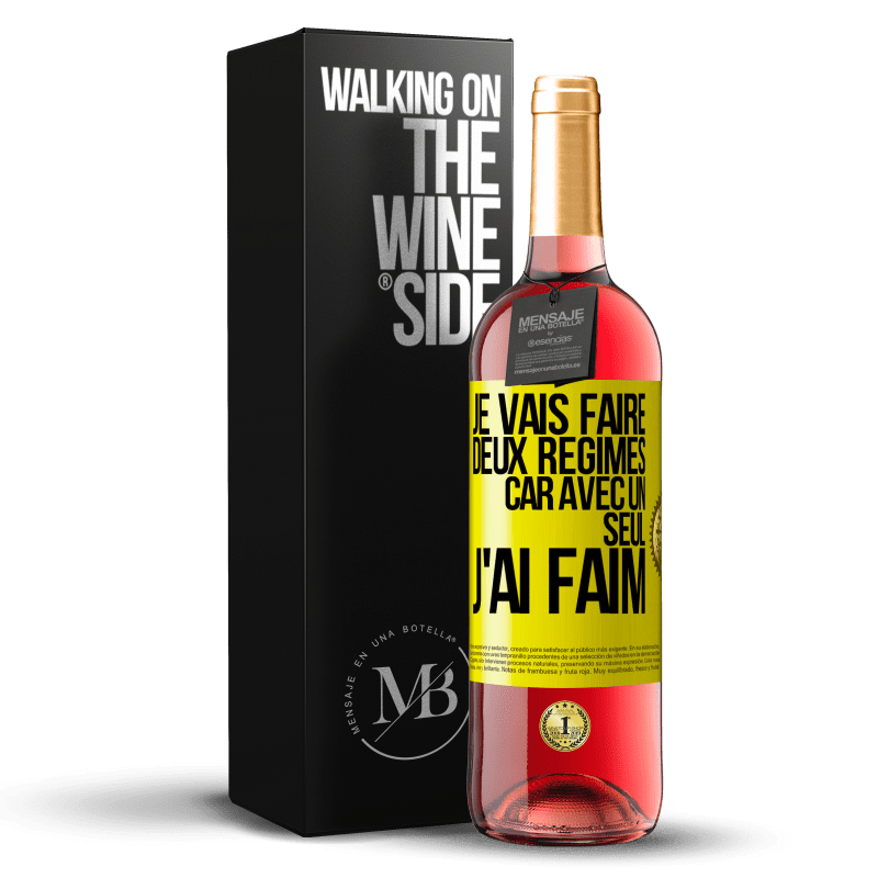 29,95 € Envoi gratuit | Vin rosé Édition ROSÉ Je vais faire deux régimes car avec un seul j'ai faim Étiquette Jaune. Étiquette personnalisable Vin jeune Récolte 2023 Tempranillo