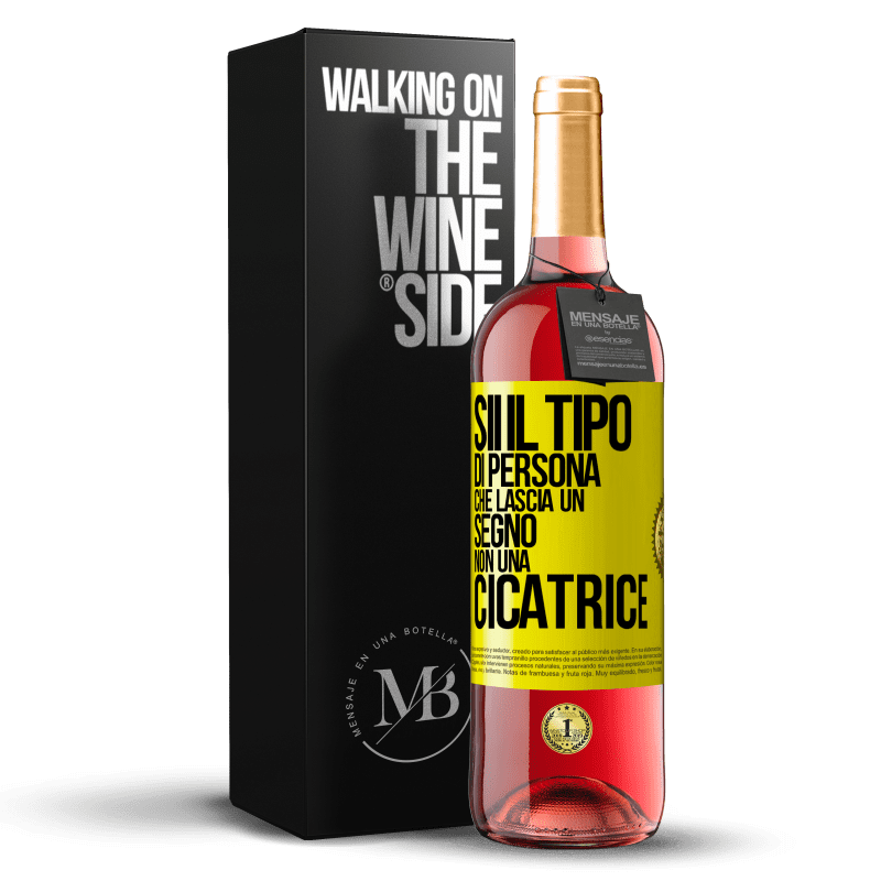 29,95 € Spedizione Gratuita | Vino rosato Edizione ROSÉ Sii il tipo di persona che lascia un segno, non una cicatrice Etichetta Gialla. Etichetta personalizzabile Vino giovane Raccogliere 2023 Tempranillo