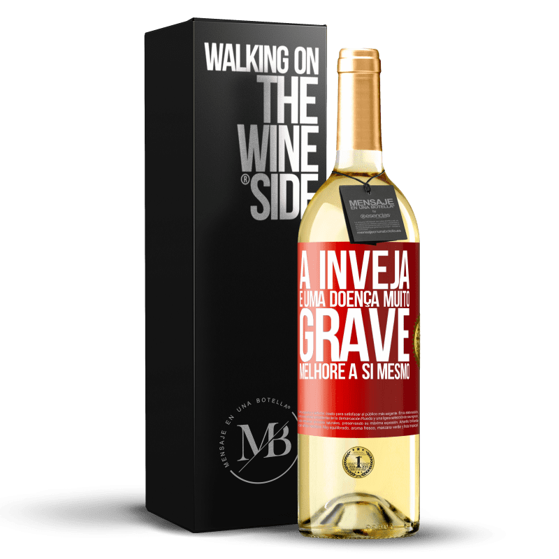 29,95 € Envio grátis | Vinho branco Edição WHITE A inveja é uma doença muito grave, melhore a si mesmo Etiqueta Vermelha. Etiqueta personalizável Vinho jovem Colheita 2024 Verdejo