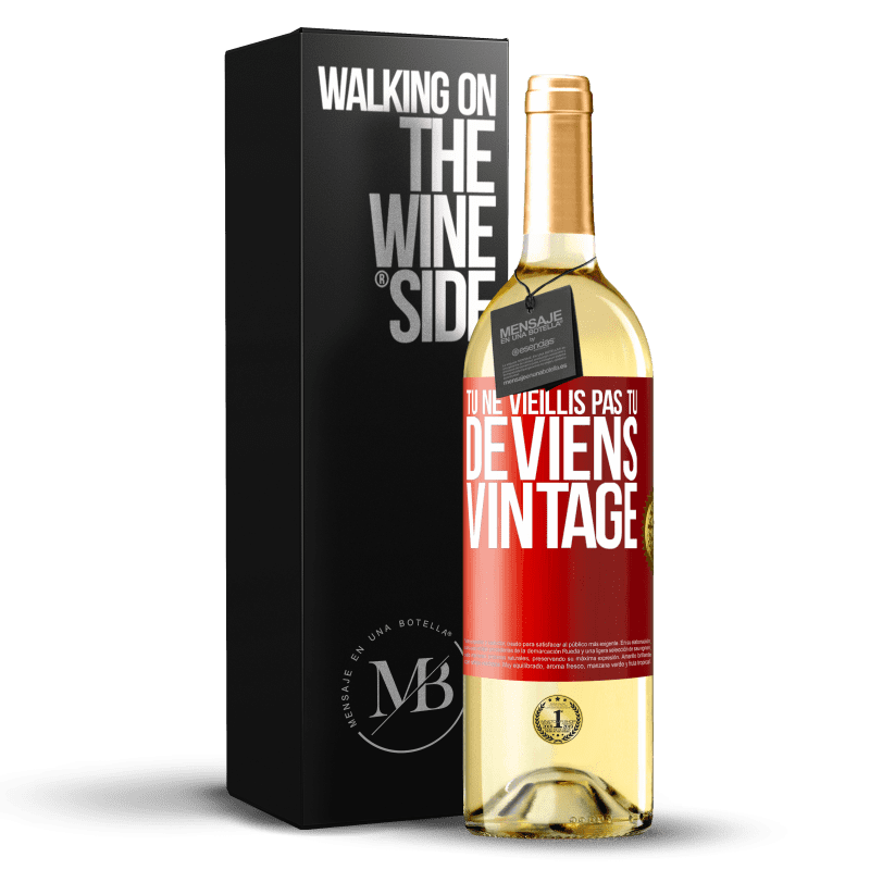 29,95 € Envoi gratuit | Vin blanc Édition WHITE Tu ne vieillis pas, tu deviens vintage Étiquette Rouge. Étiquette personnalisable Vin jeune Récolte 2024 Verdejo