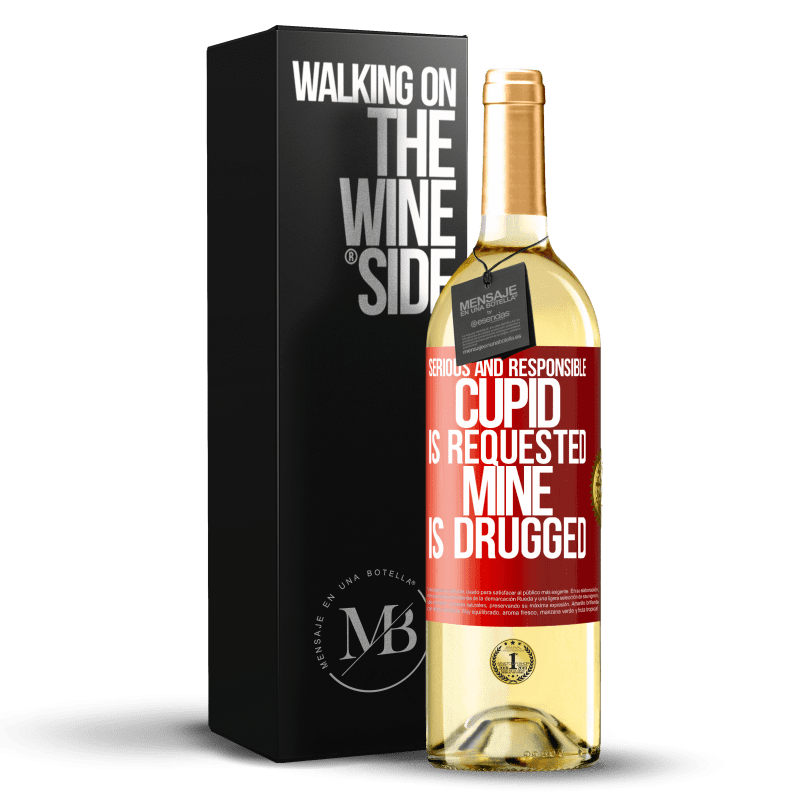 29,95 € 送料無料 | 白ワイン WHITEエディション 真面目で責任のあるキューピッドが要求され、私のものが薬にされている 赤いタグ. カスタマイズ可能なラベル 若いワイン 収穫 2023 Verdejo