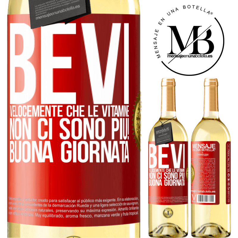 29,95 € Spedizione Gratuita | Vino bianco Edizione WHITE Bevi velocemente che le vitamine non ci sono più! Buona giornata Etichetta Rossa. Etichetta personalizzabile Vino giovane Raccogliere 2023 Verdejo